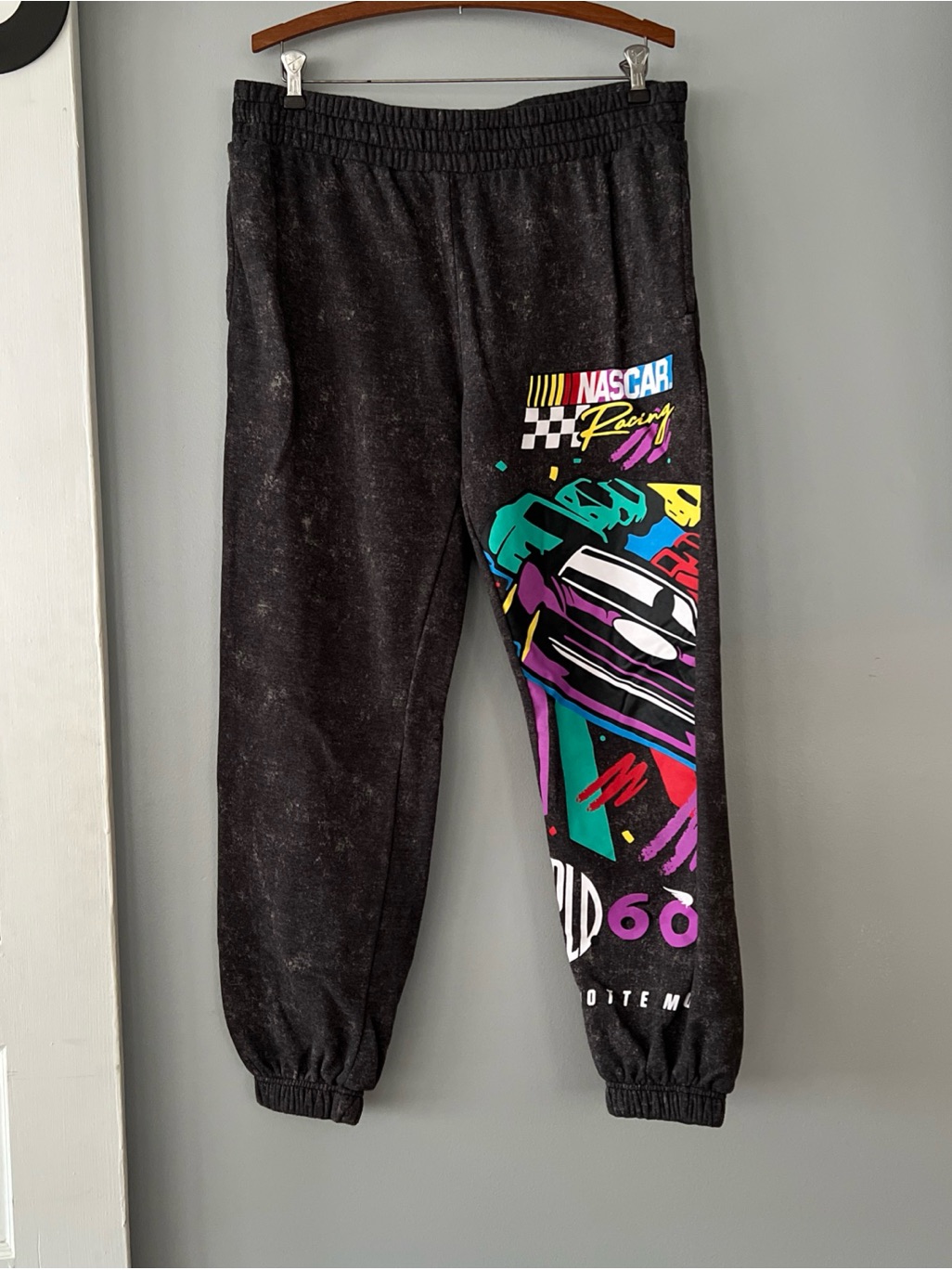 Nascar Sweatpants Mens Xl Gray Graphic Spell Out Jogger Racing Fleece Tapered